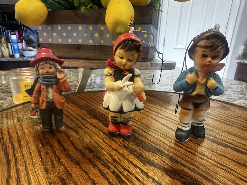 Vintage Set Of 3 Hummel Style Ornaments Boy & Girl Sets 4” H Hong Kong